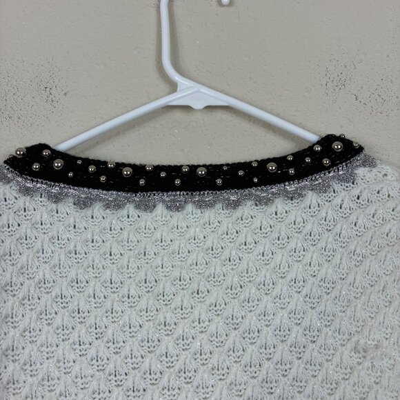 Alberto Makali Beaded Knit Navy White Sparkly Cardigan Sweater Size XL - Picture 6 of 7
